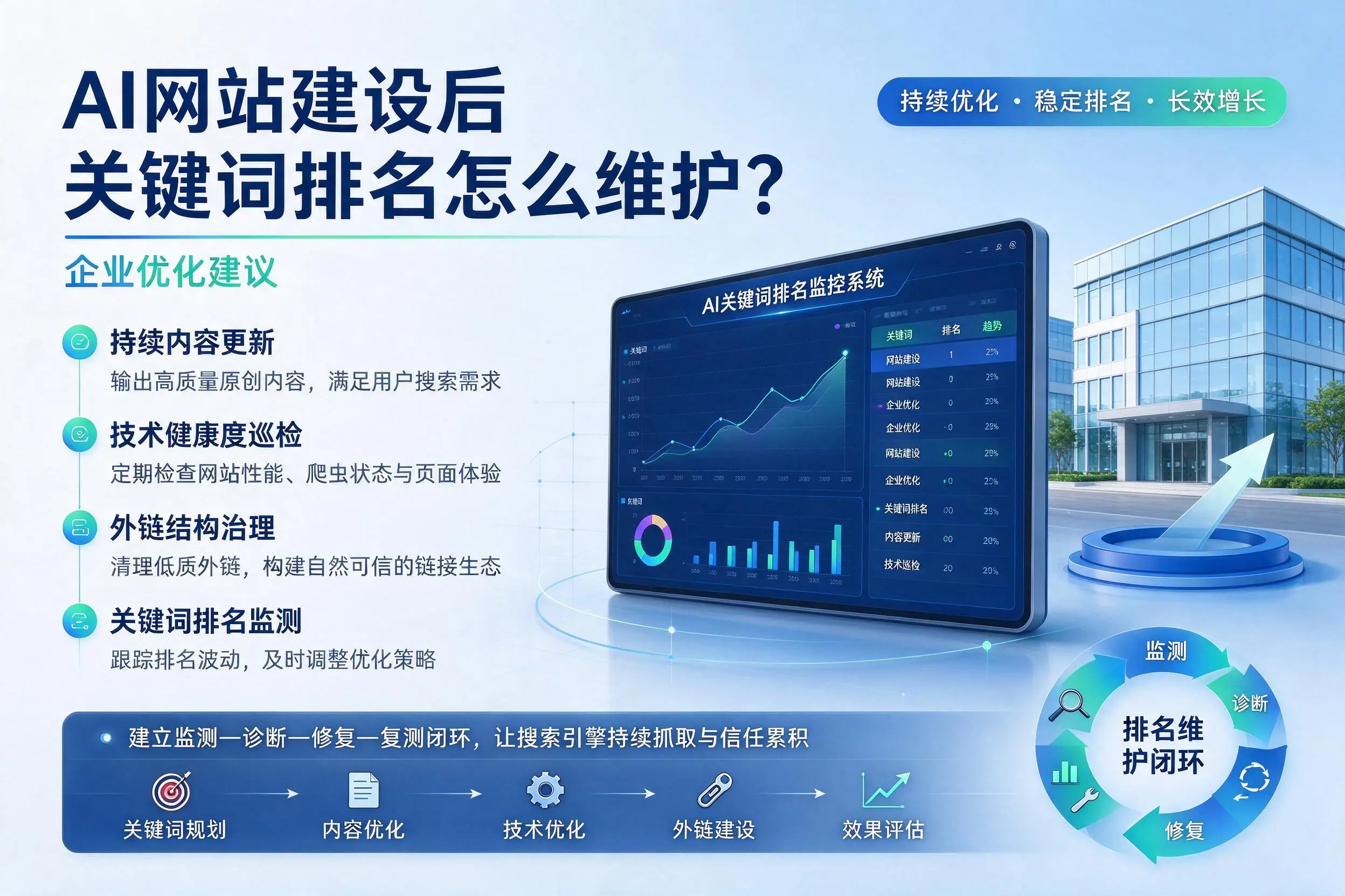 AI网站建设后关键词排名怎么维护？内江企业优化建议