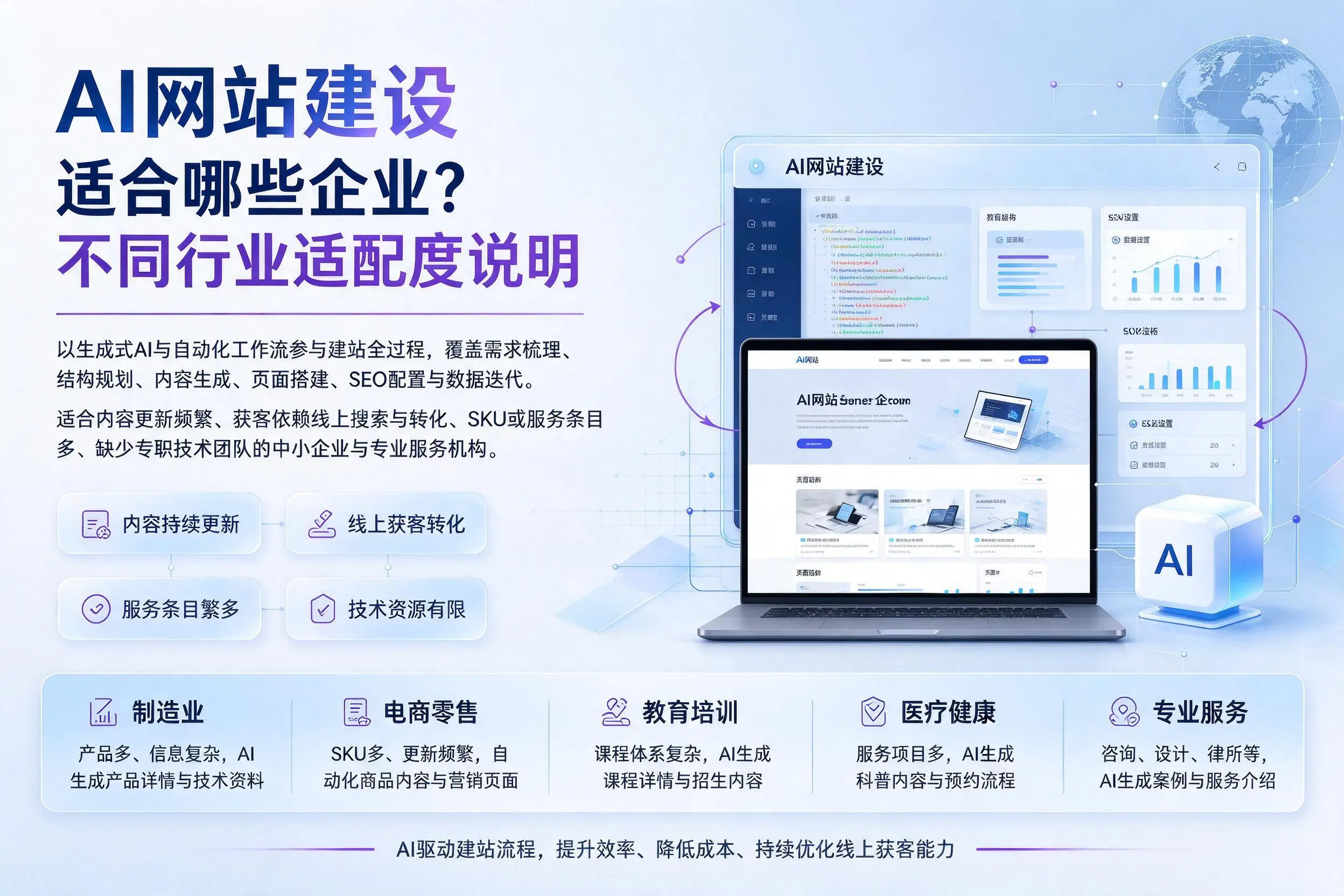 AI网站建设适合哪些企业？内江不同行业适配度说明